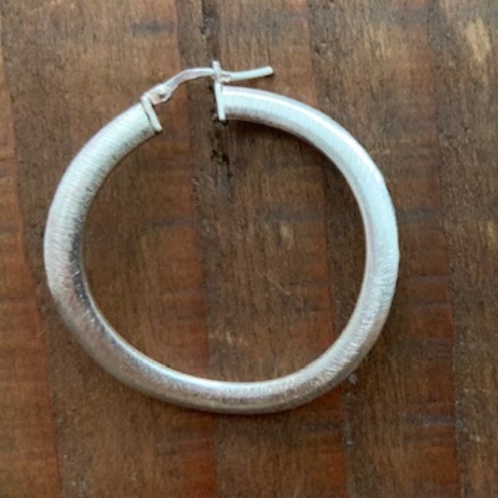 Brushed Satin Sterling Silver Hoop Earrings - Picture 8 of 12